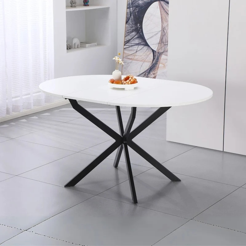 Tavolo rotondo allungabile colore bianco con gambe nere 100x77H cm – Tikit