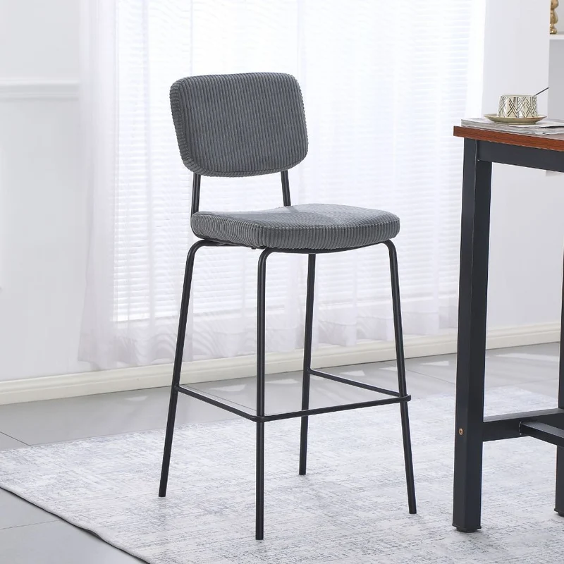 Sgabello imbottito colore grigio scuro e gambe metallo nero 111H cm - Lusys