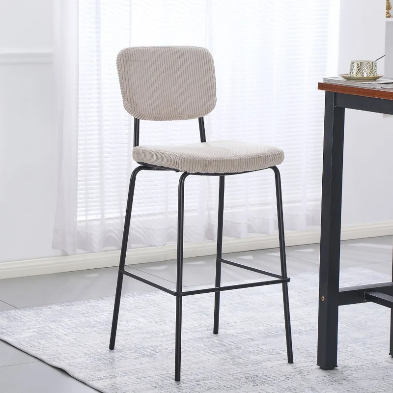 Sgabello imbottito colore taupè e gambe metallo nero 111H cm - Lusys