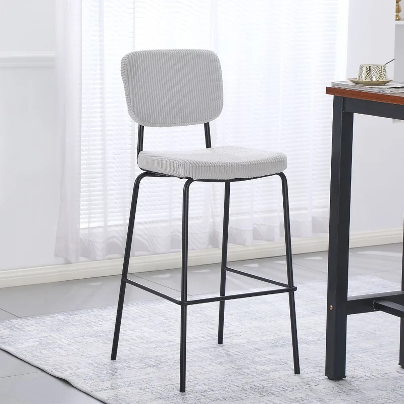 Sgabello imbottito colore grigio chiaro e gambe metallo nero 111H cm - Lusys