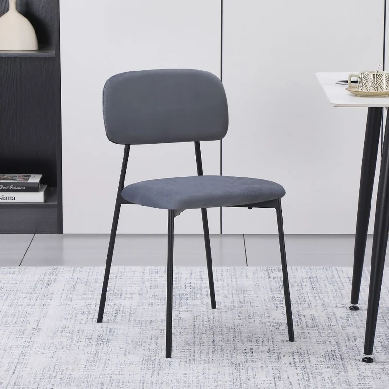 Set 4 Sedie rivestite in vellutino colore grigio e gambe nere in metallo 44x49x78H cm - Segik