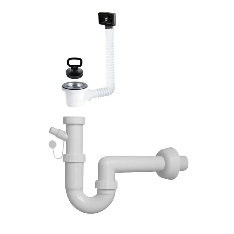 Sifone lavello a 1 via attacco 1"1/4 con piletta da 2" e scarico lavastoviglie - SIFONE1V114