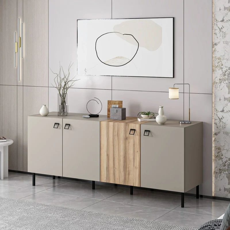 Madia con 4 ante colore cashmere e rovere 180x47x75H cm - Brusy