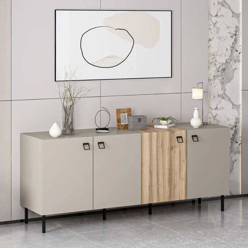 Madia con 4 ante colore cashmere e rovere 180x47x75H cm - Brusy