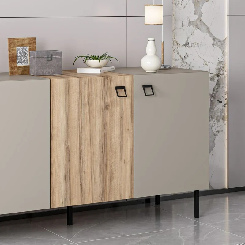 Madia con 4 ante colore cashmere e rovere 180x47x75H cm - Brusy