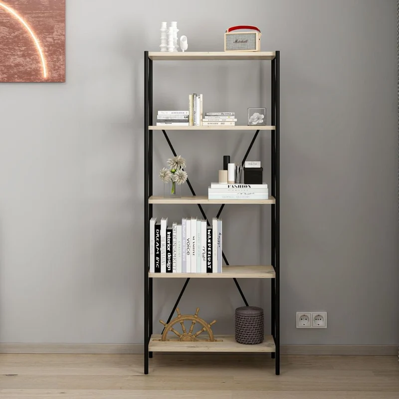 Libreria stile industriale colore nera e rovere 62x26x150H cm - Mekki