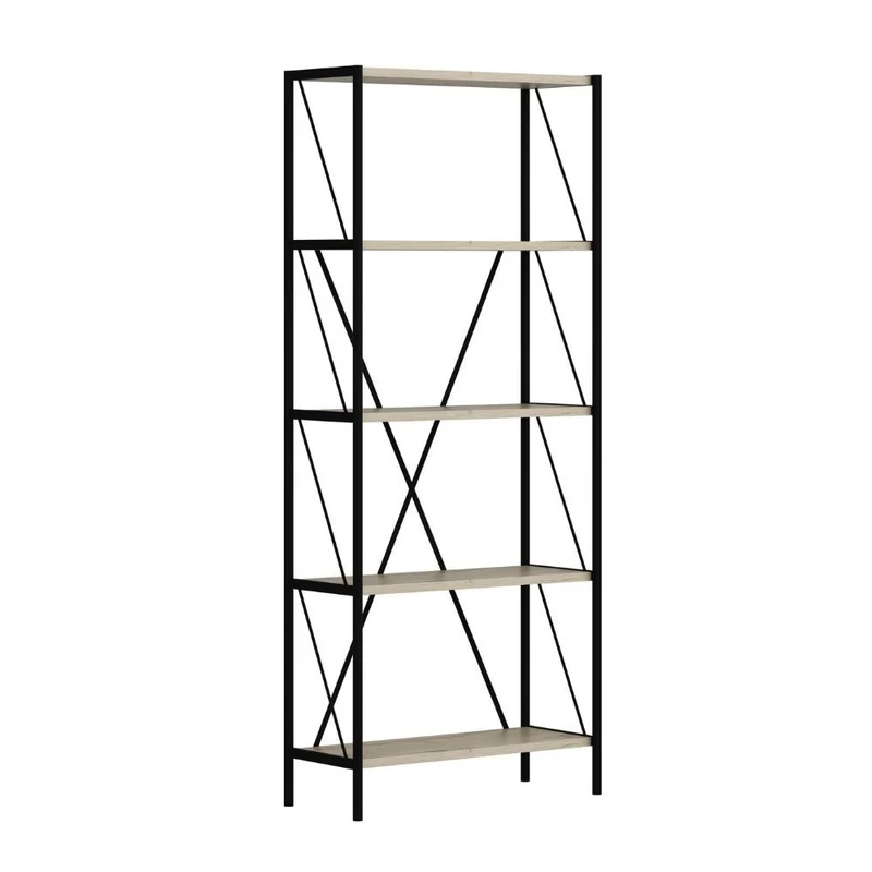 Libreria stile industriale colore nera e rovere 62x26x150H cm - Mekki