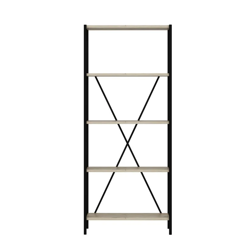 Libreria stile industriale colore nera e rovere 62x26x150H cm - Mekki