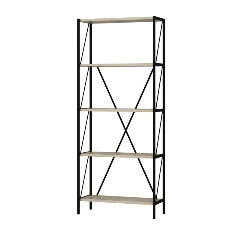 Libreria stile industriale colore nera e rovere 62x26x150H cm - Mekki