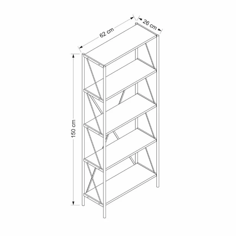 Libreria stile industriale colore nera e rovere 62x26x150H cm - Mekki