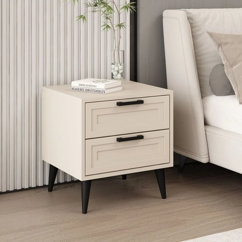 Comodino con 2 cassetti colore cashmere e pidei neri 50x45x52H cm - Styril
