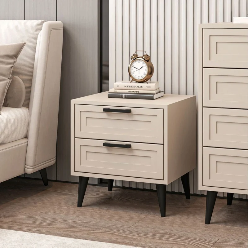 Comodino con 2 cassetti colore cashmere e pidei neri 50x45x52H cm - Styril