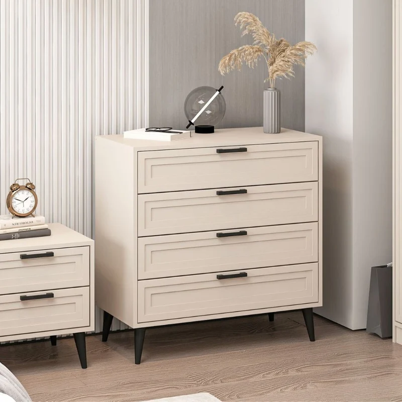 Cassettiera con 4 cassetti colore cashmere e piedi neri 90x45x90H cm - Styril