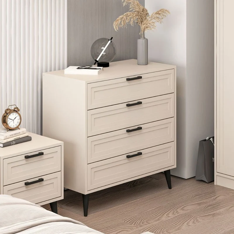 Cassettiera con 4 cassetti colore cashmere e piedi neri 90x45x90H cm - Styril