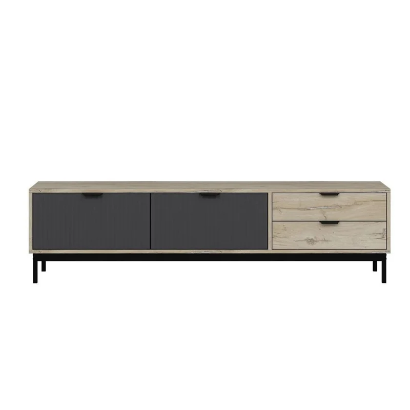 Mobile porta TV colore rovere chiaro e antracite con effetto cannettato 180x35x47H cm - Mayri