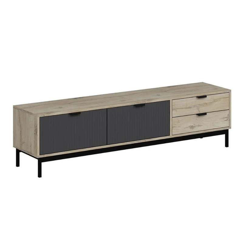 Mobile porta TV colore rovere chiaro e antracite con effetto cannettato 180x35x47H cm - Mayri