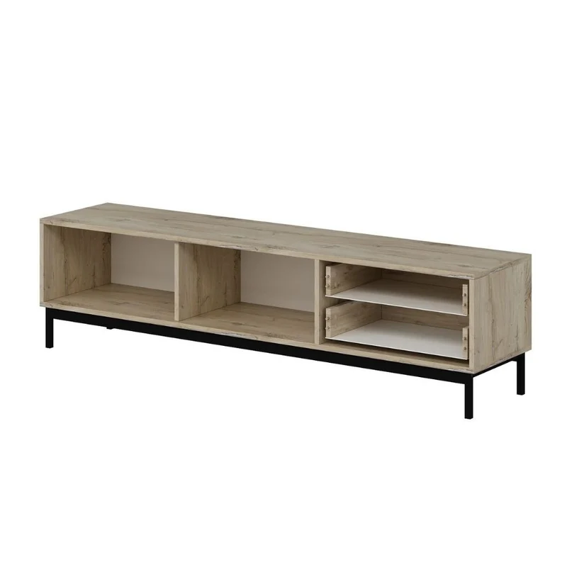 Mobile porta TV colore rovere chiaro e antracite con effetto cannettato 180x35x47H cm - Mayri