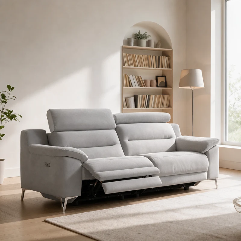 Divano 3 posti con 2 recliner elettrici in tessuto colore grigio 214 cm - Erno