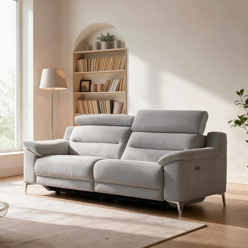 Divano 3 posti con 2 recliner elettrici in tessuto colore grigio 214 cm - Erno