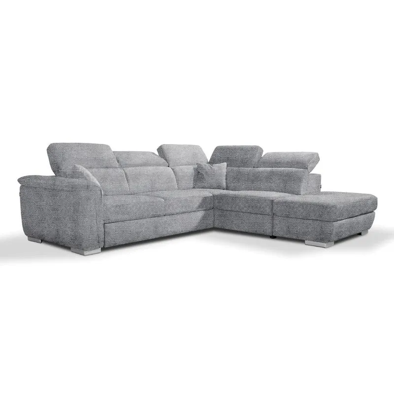 Divano Angolare Carovigno con penisola destra e pouff contenitore 270x240x75H in tessuto teddy grigio
