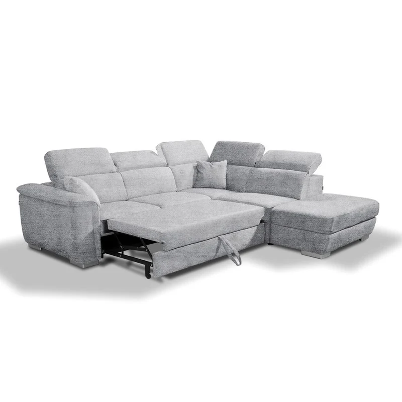 Divano Angolare Carovigno con penisola destra e pouff contenitore 270x240x75H in tessuto teddy grigio