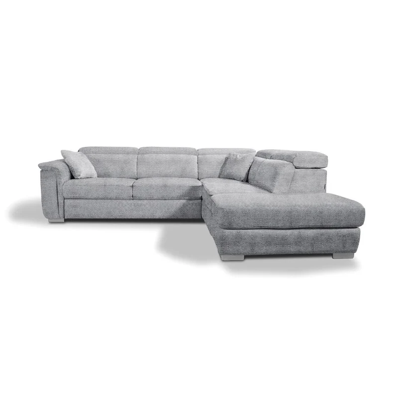 Divano Angolare Carovigno con penisola destra e pouff contenitore 270x240x75H in tessuto teddy grigio