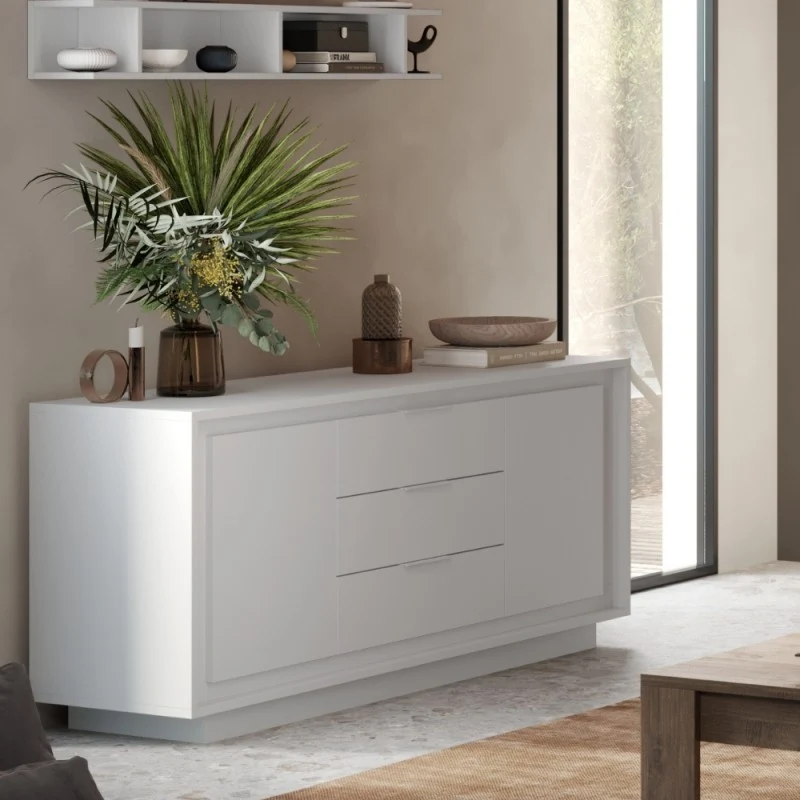 Madia con 2 ante e 3 cassetti colore bianco opaco 180x80H cm - Tixo