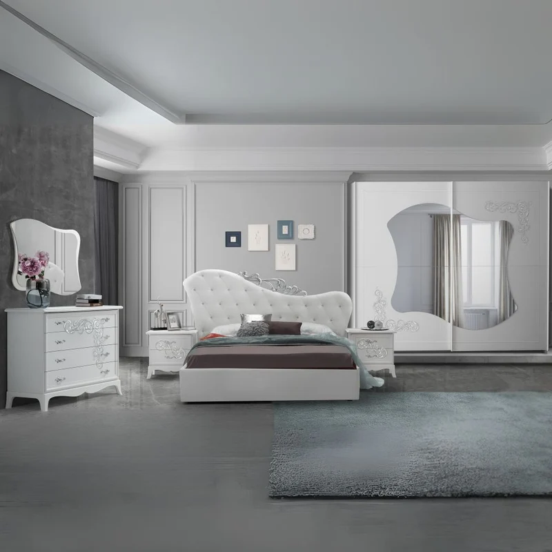 Camera da letto completa con armadio scorrevole serigrafato colore bianco larice - Marsida