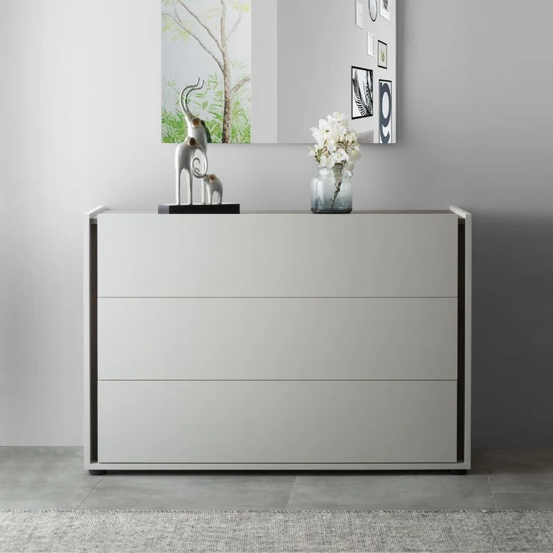 Camera da letto completa con armadio a specchi olore grigio perla e ossido grigio - Mirya