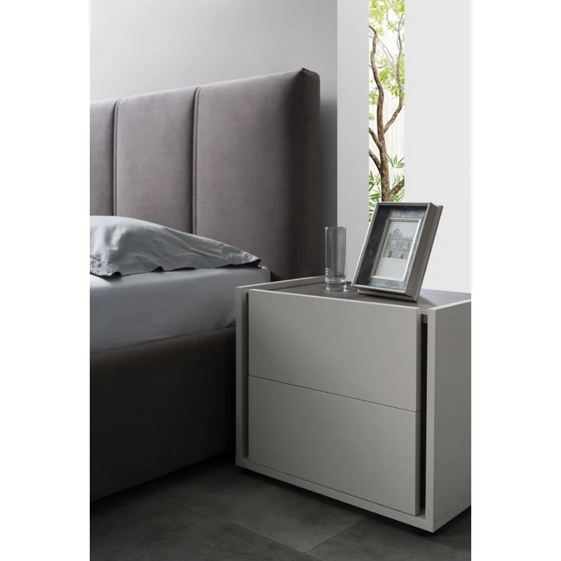 Camera da letto completa con armadio a specchi olore grigio perla e ossido grigio - Mirya