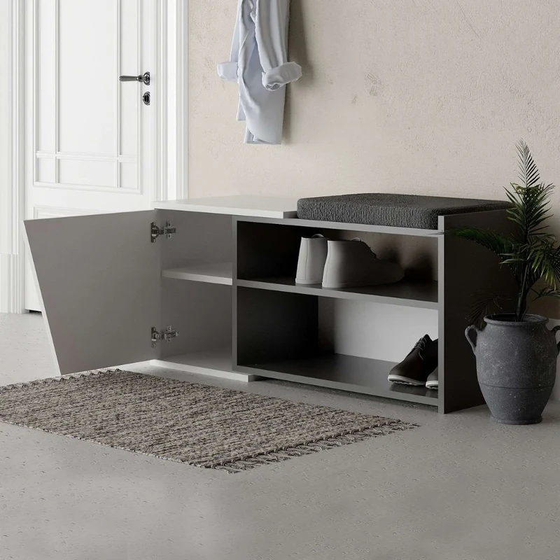 Scarpiera panca con anta colore bianco e antracite 104.6 cm - Lesta