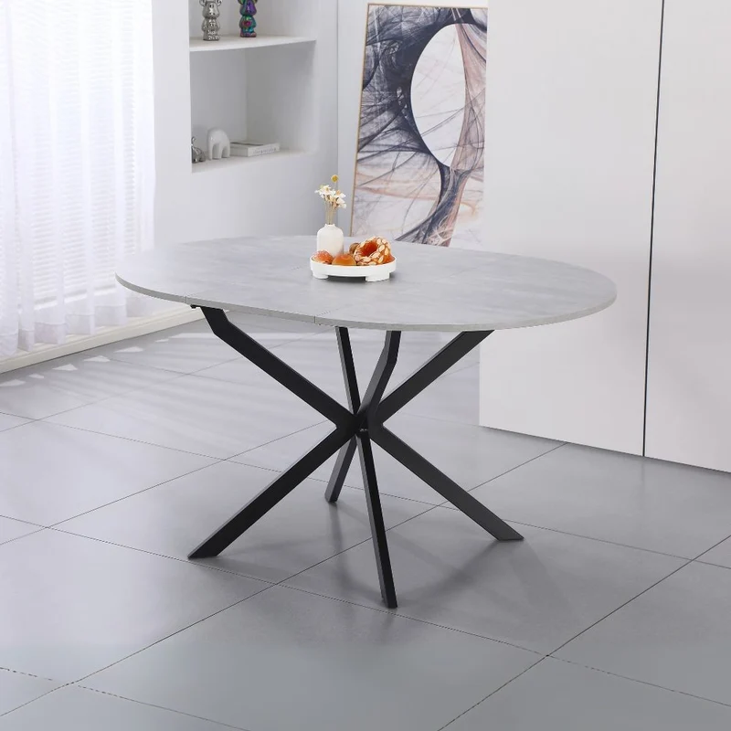 Tavolo rotondo allungabile colore cemento con gambe nere 100x77H cm – Tikit