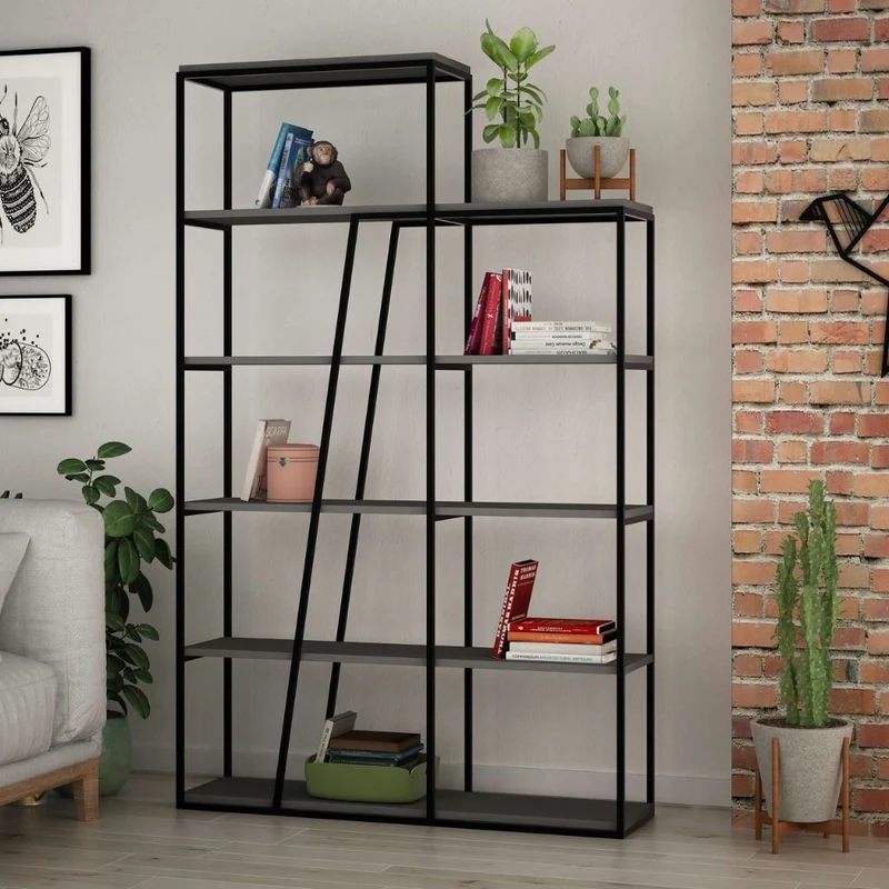 Libreria moderna con 5 ripiani colore antracite 110x29x178H cm - Paul