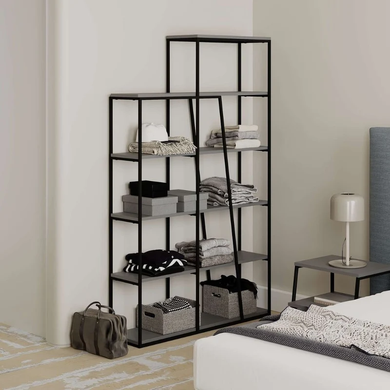 Libreria moderna con 5 ripiani colore antracite 110x29x178H cm - Paul