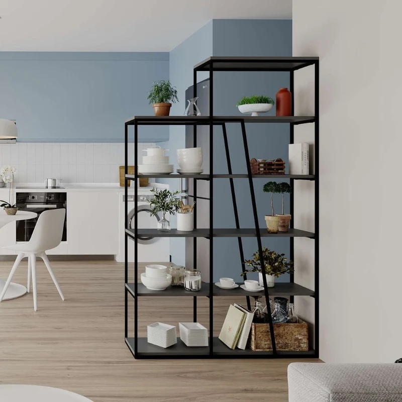 Libreria moderna con 5 ripiani colore antracite 110x29x178H cm - Paul