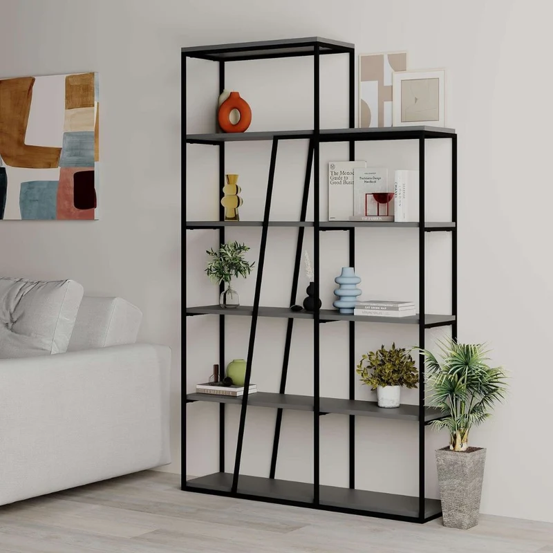 Libreria moderna con 5 ripiani colore antracite 110x29x178H cm - Paul