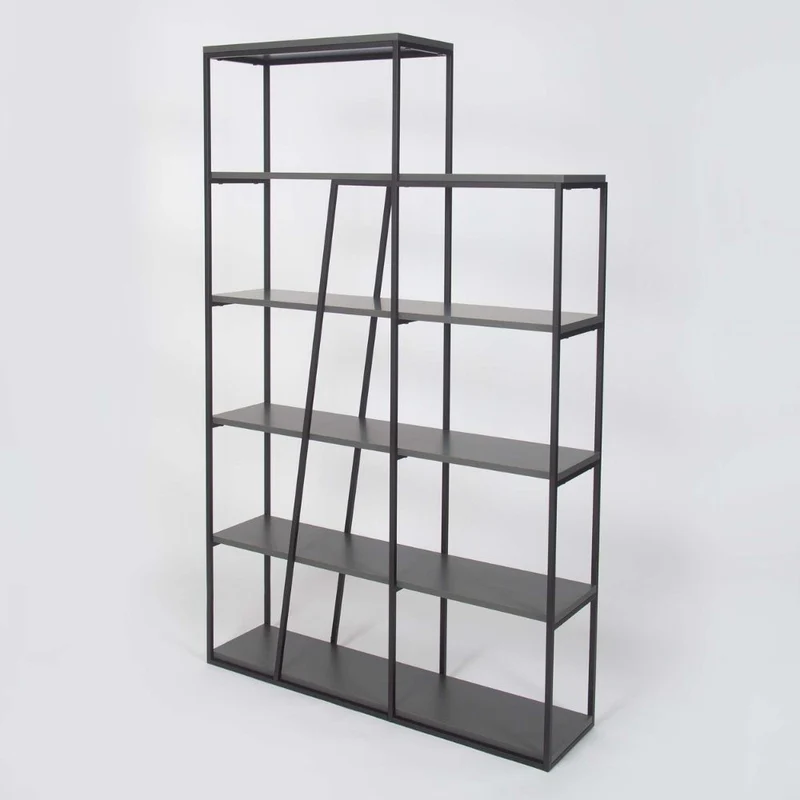 Libreria moderna con 5 ripiani colore antracite 110x29x178H cm - Paul