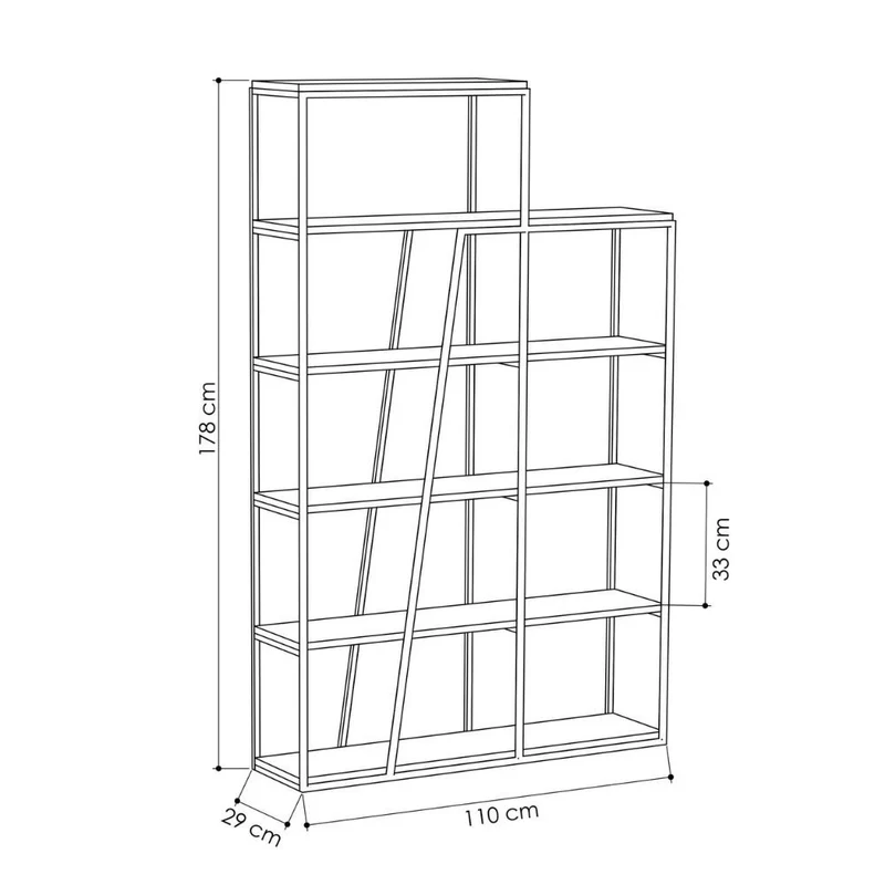 Libreria moderna con 5 ripiani colore antracite 110x29x178H cm - Paul
