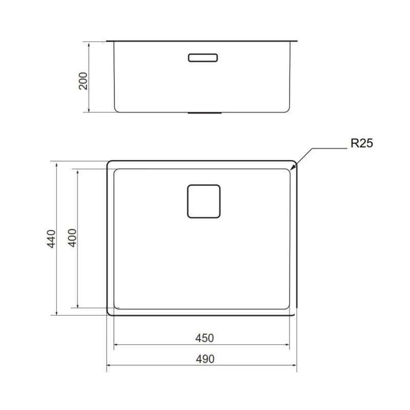 Lavello a incasso monovasca sottotop in acciaio inox 49x40x20H cm