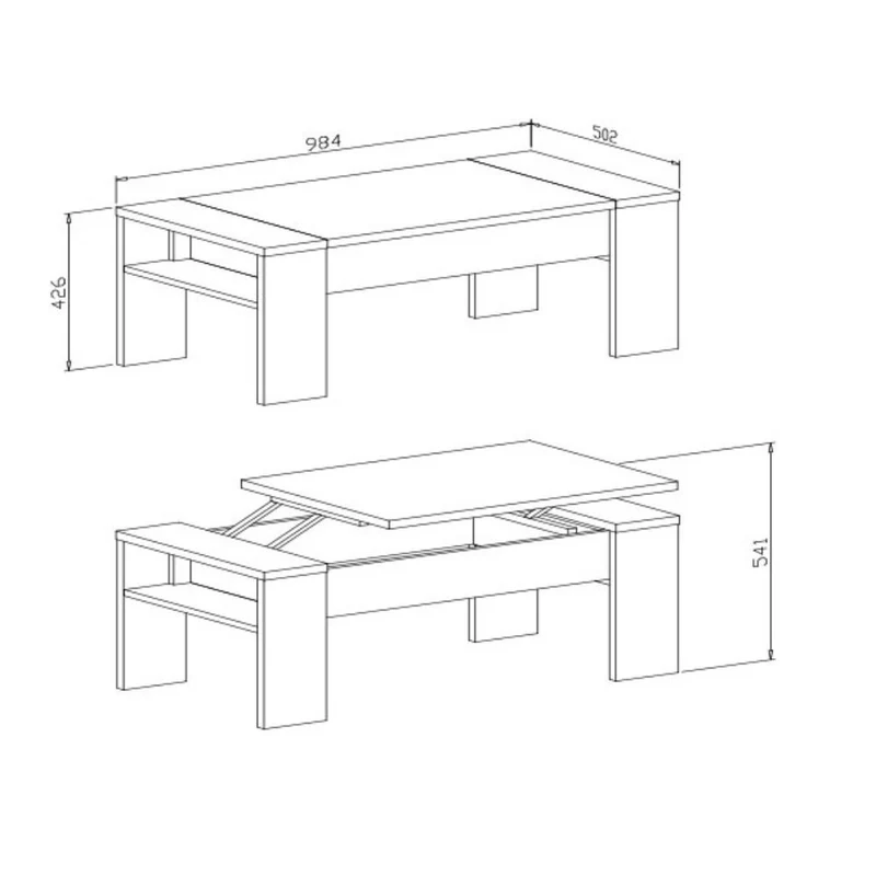 Tavolino contenitore con piano sollevabile colore cemento e bianco - Sasty