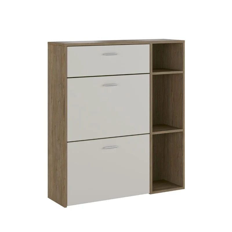 Scarpiera con 2 ante a ribalta e cassetto colore columella e cashmere 90x26x101,5H - Tamik
