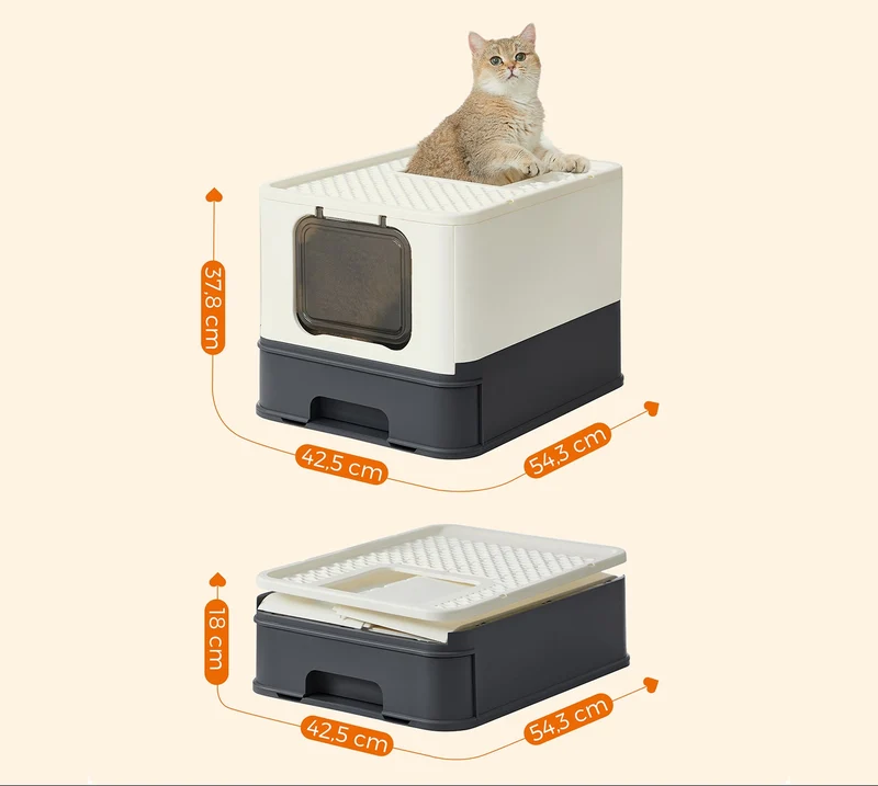 Bac à litière pour chat jusqu'à 15 kg avec pelle 54,3 x 42,5 x 37,8 cm en plastique beige 12_0010844