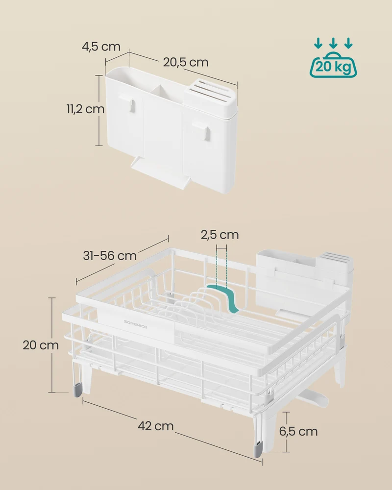 Organisateur de bureau réglable design moderne 31-56 x 42 x 20 cm en acier blanc 12_0012404
