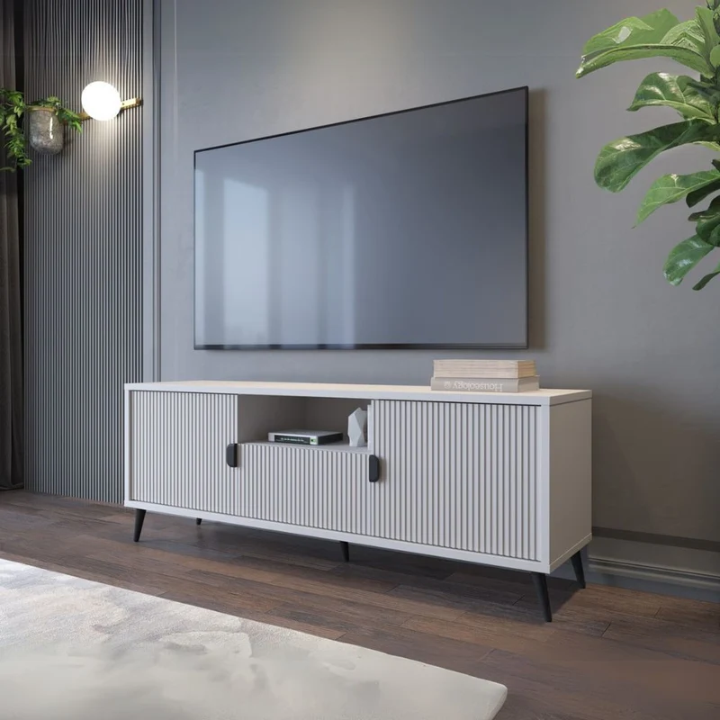 Mobile porta TV con 2 ante e frontali cannettati colore cashmere opaco 153,4 cm - Solfi