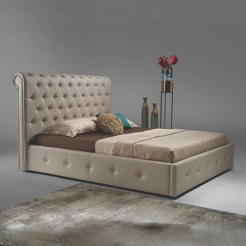 Letto matrimoniale contenitore in ecopelle color tortora 180x223 - Suliba