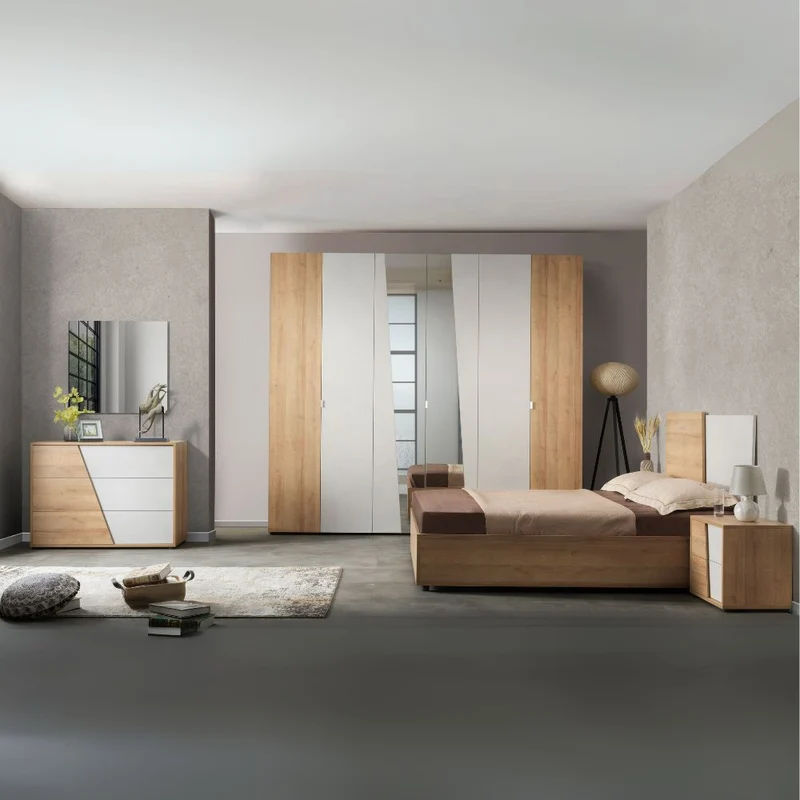 Camera da letto Fadri rovere miele e calce grigio chiaro