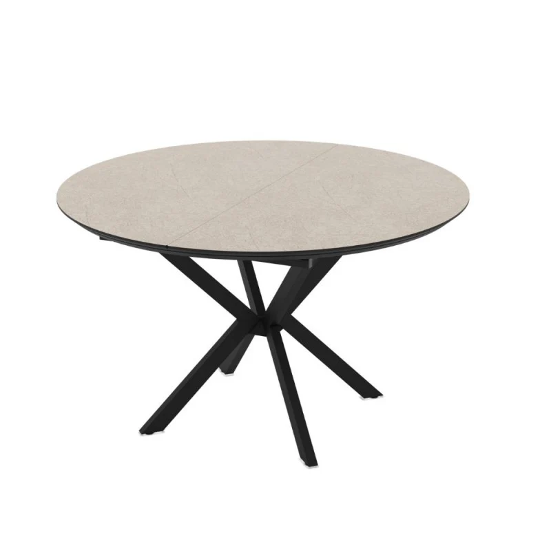 Tavolo rotondo allungabile con piano colore cashmere e gambe nere 126 cm - Bagok