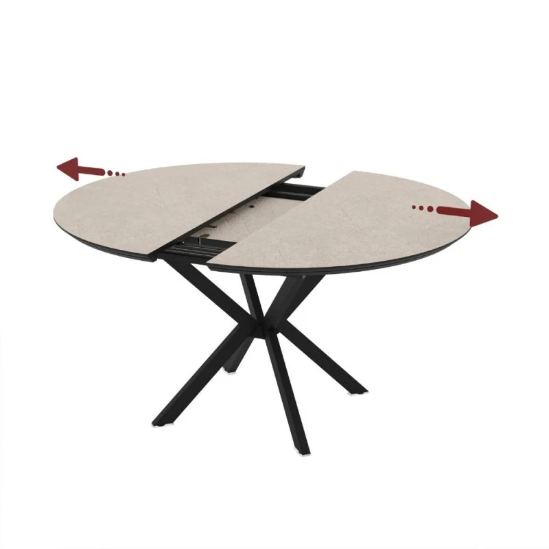 Tavolo rotondo allungabile con piano colore cashmere e gambe nere 126 cm - Bagok