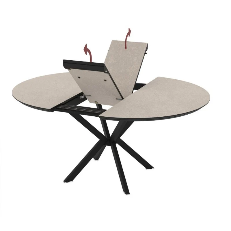 Tavolo rotondo allungabile con piano colore cashmere e gambe nere 126 cm - Bagok