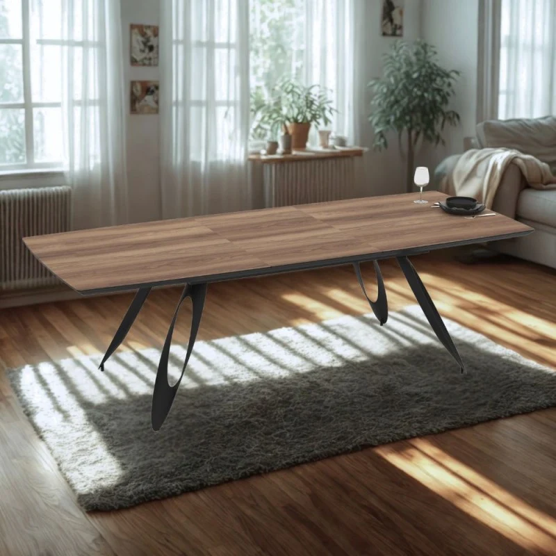 Tavolo allungabile con piano colore rovere frassino e gambe in metallo sagomate nere 190 cm - Tokuri